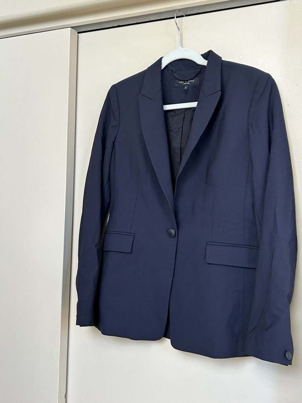 Rag & Bone Wool Blazer Size 6 Navy Blue Stretch Tailored Jacket